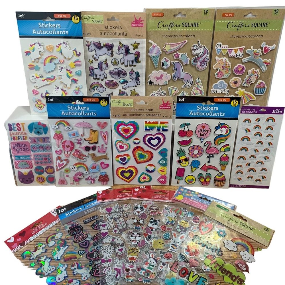 Sticker Lot of 15 packs Unicorns Rainbow Valentines Day Easter Hearts Lot #4